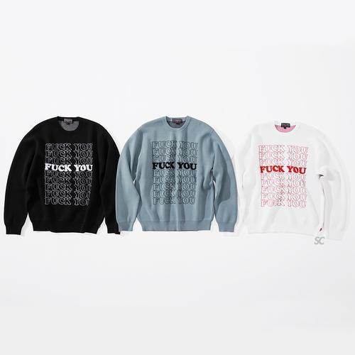 HYSTERIC GLAMOUR Fuck You Sweater Fall Winter 2017 Supreme