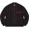 Thumbnail for Pinstripe Varsity Zip Up Sweater