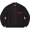 Thumbnail for Pinstripe Varsity Zip Up Sweater