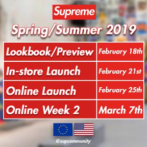 Supreme Spring Summer 2019 Dates Europe USA Season Start First Drop