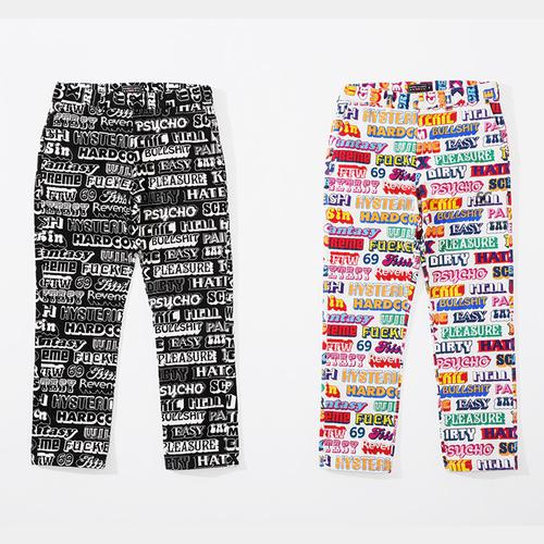 Details on Supreme HYSTERIC GLAMOUR Text Work Pant from fall winter
                                            2017 (Price is $158)