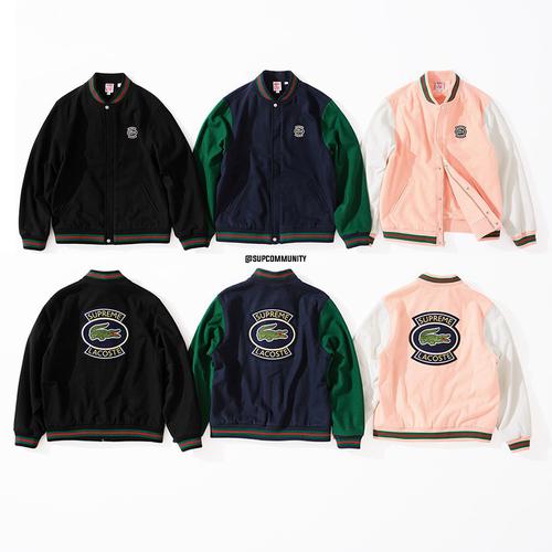 Details on Supreme LACOSTE Wool Varsity Jacket from spring summer
                                            2018 (Price is $368)