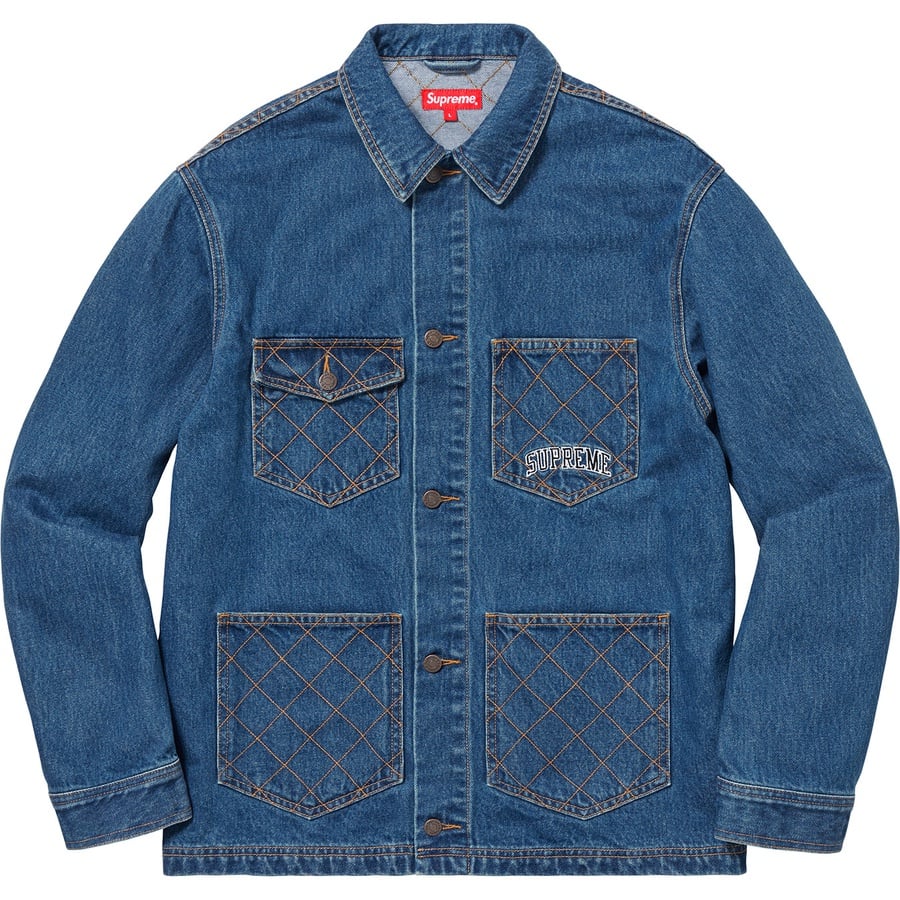 Details on Diamond Stitch Denim Chore Coat Washed Blue from fall winter
                                                    2018 (Price is $238)