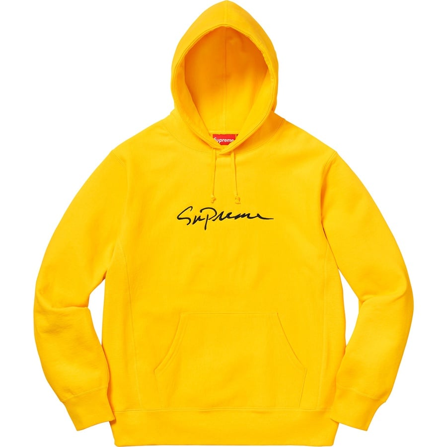 Details on Classic Script Hooded Sweatshirt Yellow from fall winter
                                                    2018 (Price is $168)