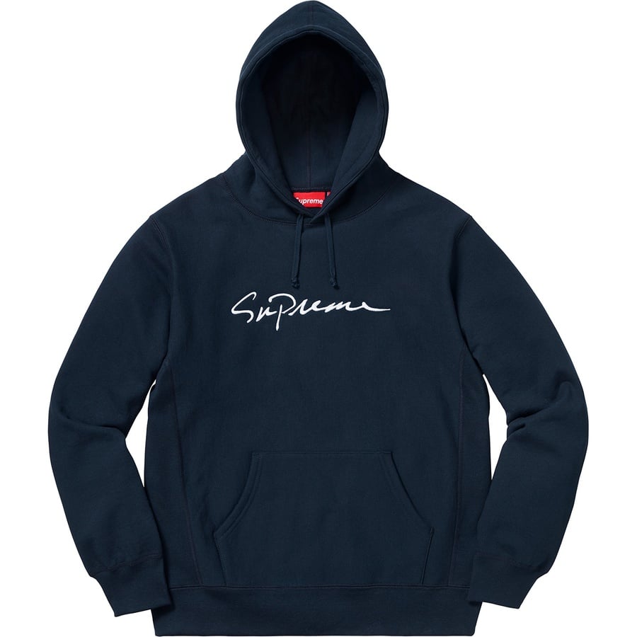 Details on Classic Script Hooded Sweatshirt Navy from fall winter
                                                    2018 (Price is $168)