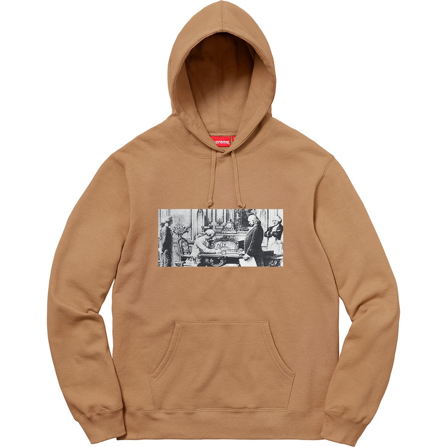 Details on Mike Kelley Supreme Franklin Signing the Treaty of Alliance with French Officials Hooded Sweatshirt Light Brown from fall winter
                                                    2018 (Price is $168)