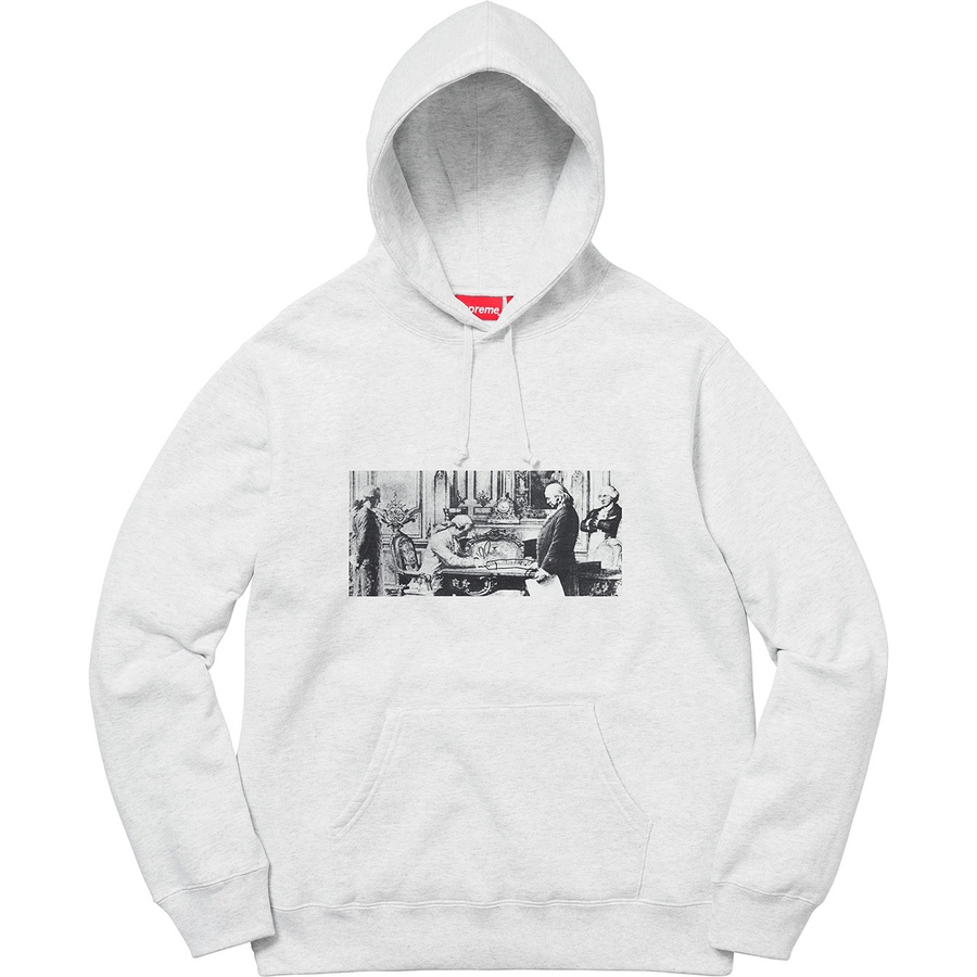 Details on Mike Kelley Supreme Franklin Signing the Treaty of Alliance with French Officials Hooded Sweatshirt Ash Grey from fall winter
                                                    2018 (Price is $168)
