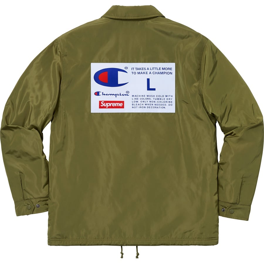 Details on Supreme Champion Label Coaches Jacket Olive from fall winter
                                                    2018 (Price is $168)