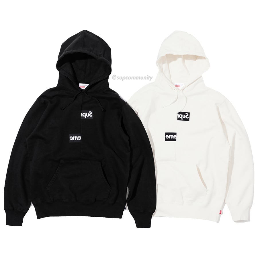 Details on Supreme Comme des Garçons SHIRT Split Box Logo Hooded Sweatshirt from fall winter
                                            2018 (Price is $178)
