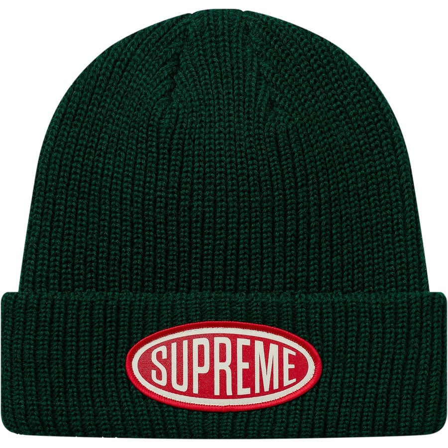 Details on Oval Patch Beanie Green from fall winter
                                                    2018 (Price is $36)