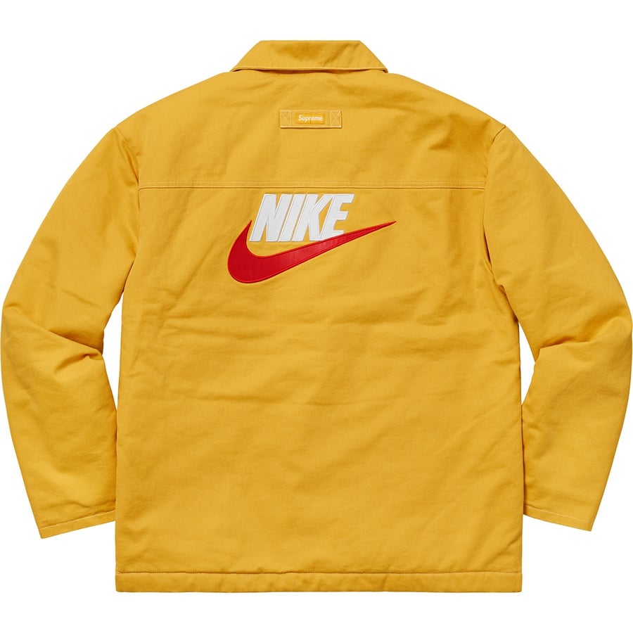 Details on Supreme Nike Double Zip Quilted Work Jacket Mustard from fall winter
                                                    2018 (Price is $260)