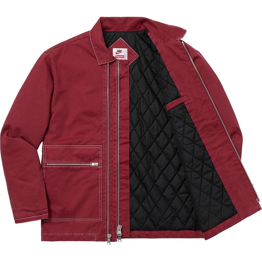 Details on Supreme Nike Double Zip Quilted Work Jacket Burgundy from fall winter
                                                    2018 (Price is $260)