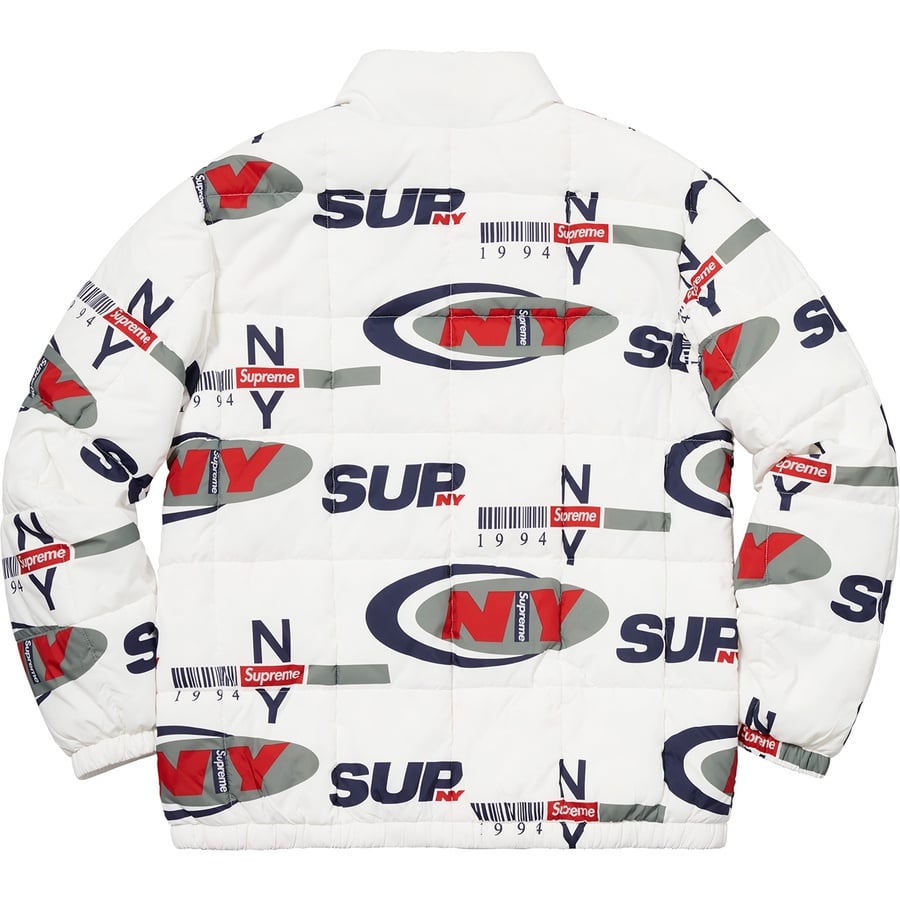 Details on Supreme NY Reversible Puffy Jacket White from fall winter
                                                    2018 (Price is $198)