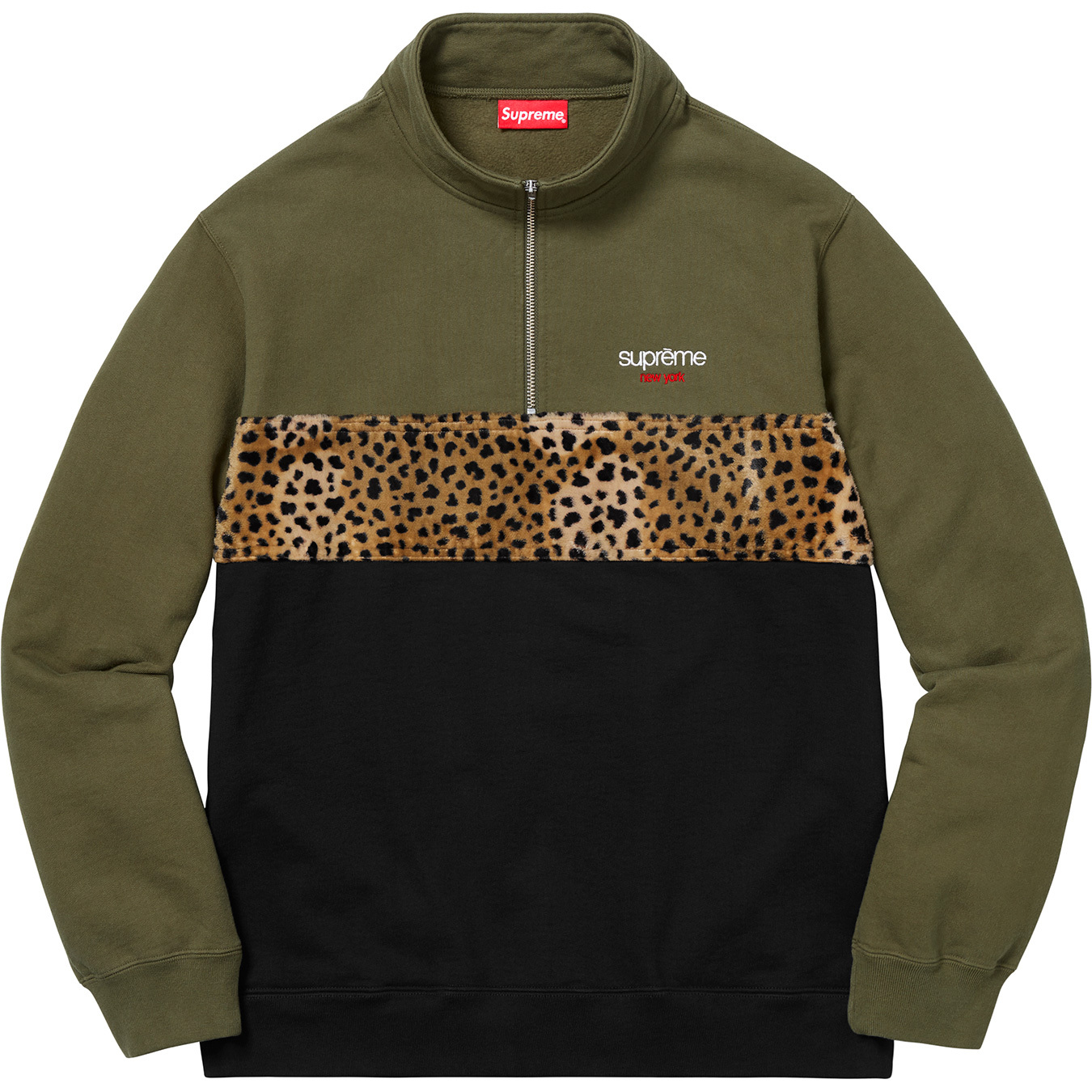 Leopard Panel Half Zip Sweatshirt - fall winter 2018 - Supreme