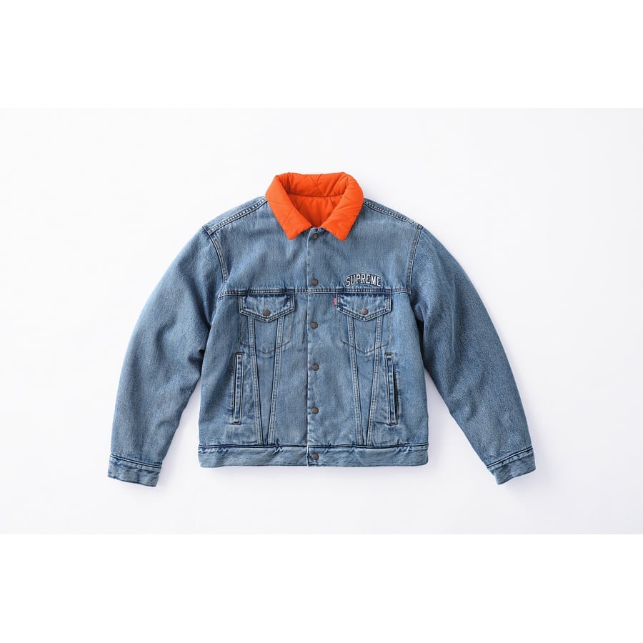 Details on Supreme Levi's Quilted Reversible Trucker Jacket  from fall winter
                                                    2018 (Price is $268)
