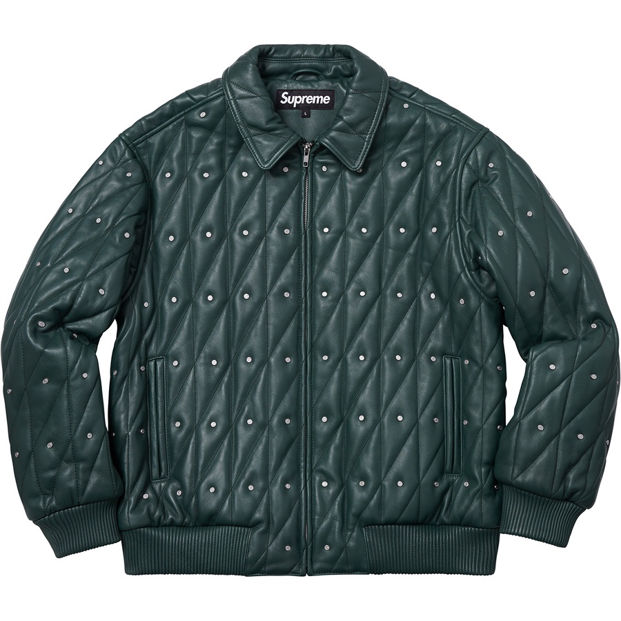 Details on Quilted Studded Leather Jacket Dark Green from fall winter
                                                    2018 (Price is $698)