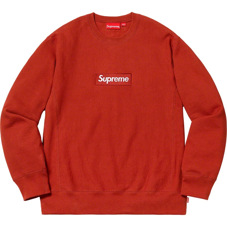 Details on Box Logo Crewneck Rust from fall winter
                                                    2018 (Price is $158)