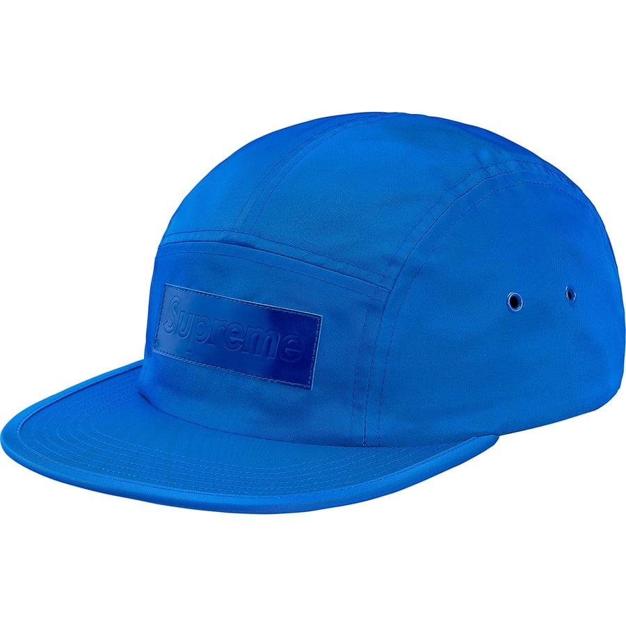 Details on Patent Leather Patch Camp Cap Royal from fall winter
                                                    2018 (Price is $48)