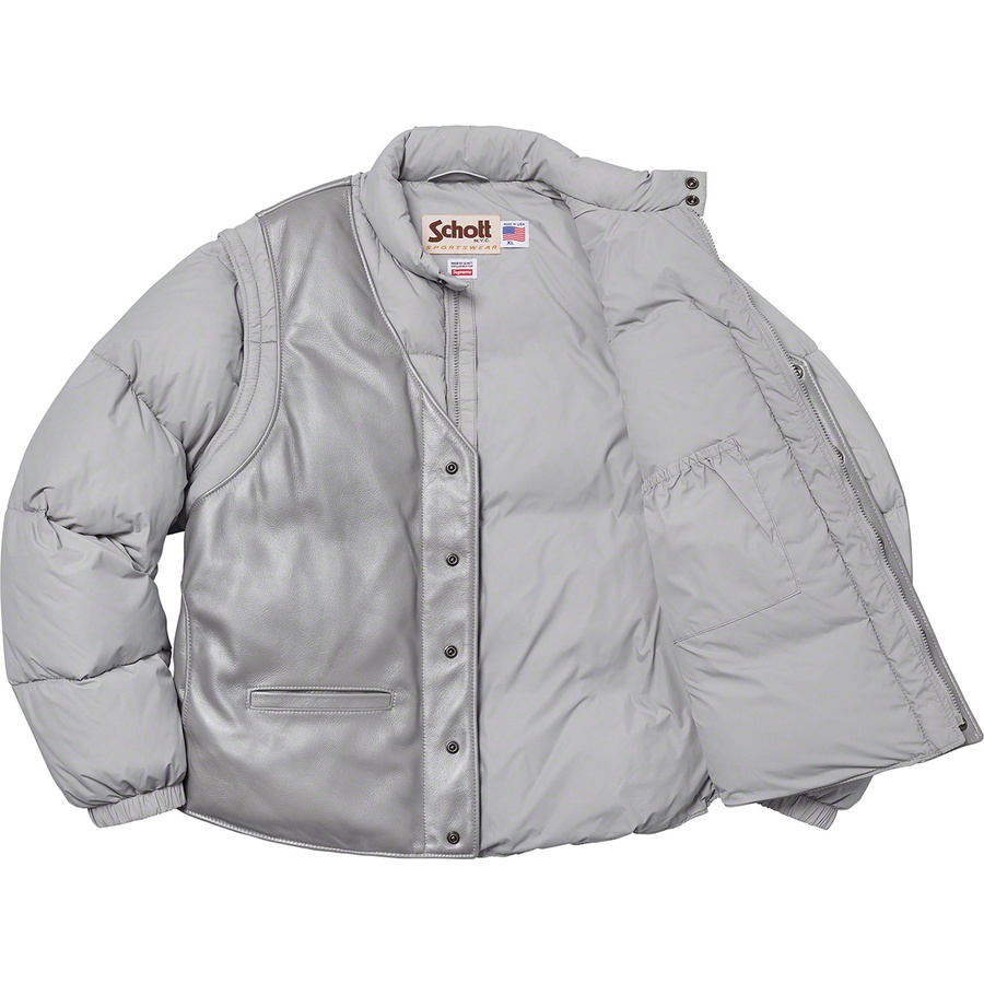 Details on Supreme Schott Down Leather Vest Puffy Jacket Silver from fall winter
                                                    2018 (Price is $628)