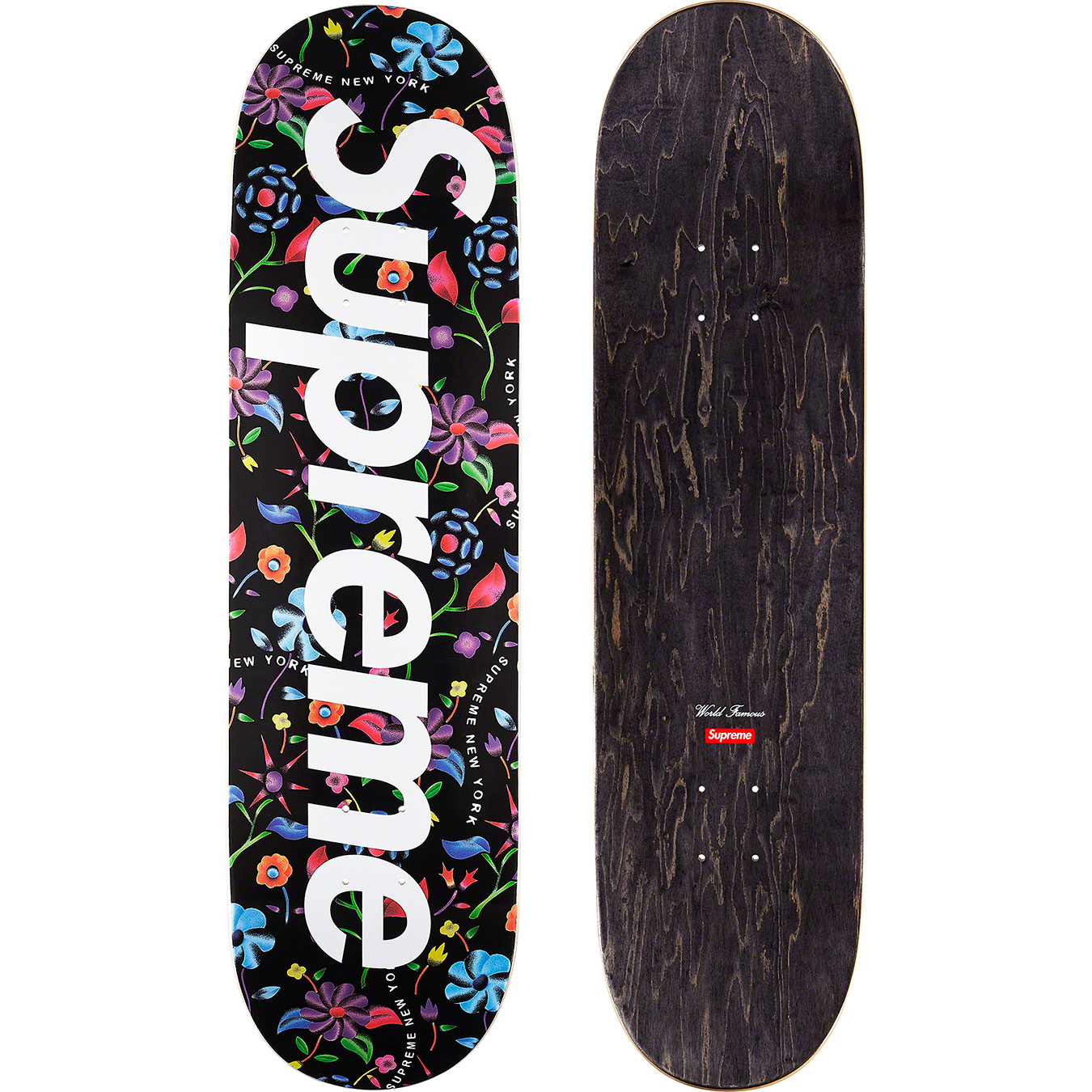 黒 Supreme Airbrushed Floral Skateboard