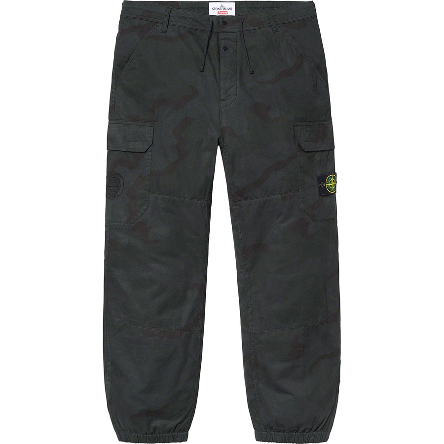Details on Supreme Stone Island Camo Cargo Pant Black Camo from spring summer
                                                    2019 (Price is $348)