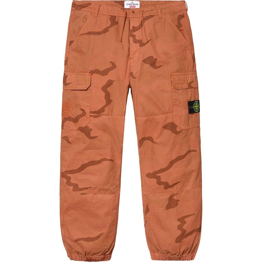 Details on Supreme Stone Island Camo Cargo Pant Coral Camo from spring summer
                                                    2019 (Price is $348)