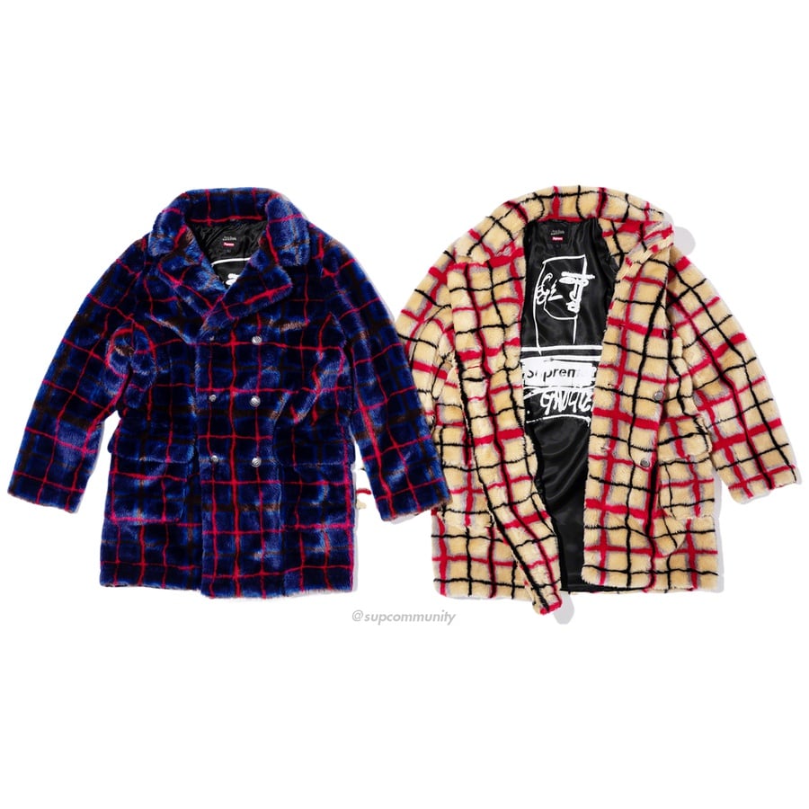 Supreme Supreme Jean Paul Gaultier Double Breasted Plaid Faux Fur Coat for spring summer 19 season