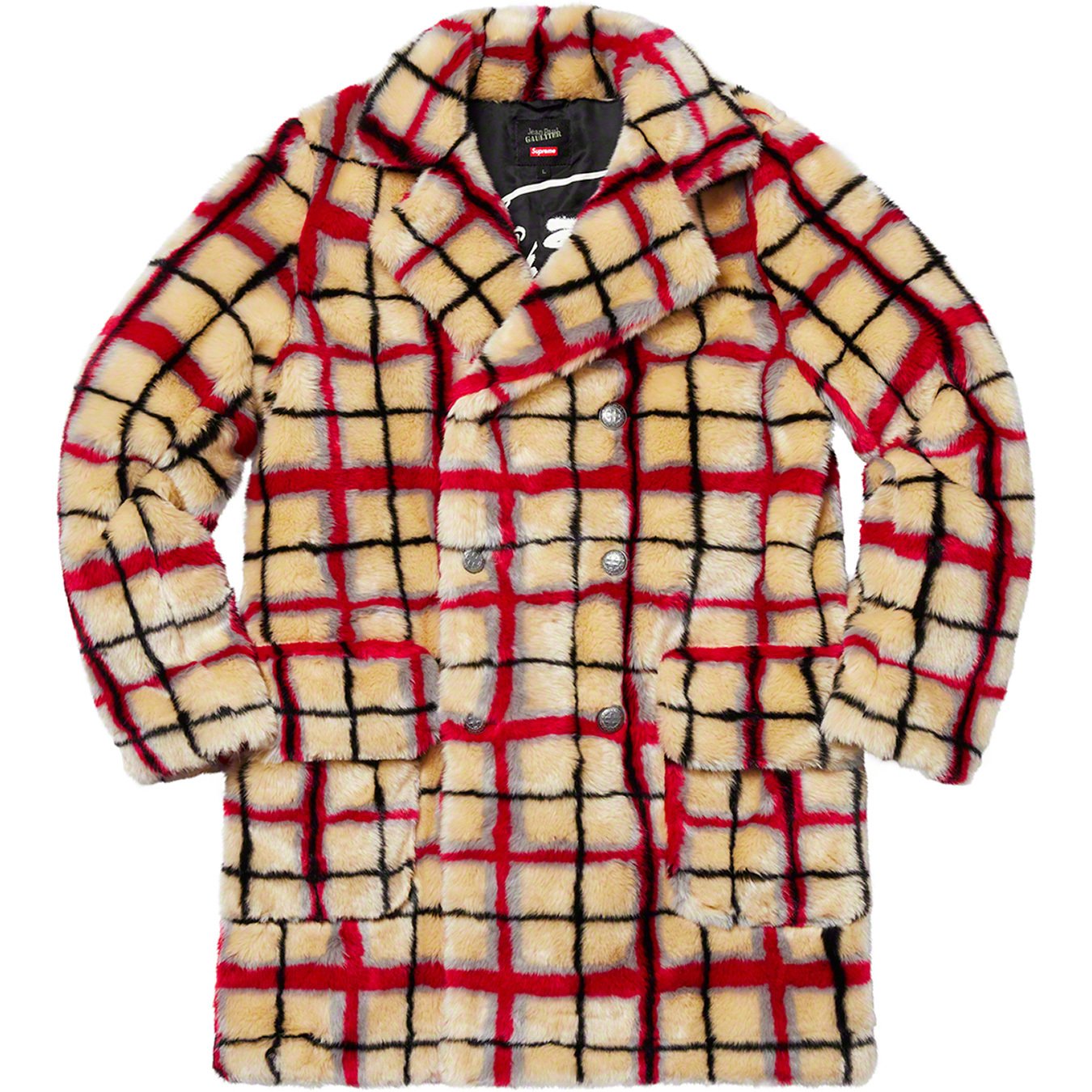Jean Paul Gaultier Double Breasted Plaid Faux Fur Coat - spring 