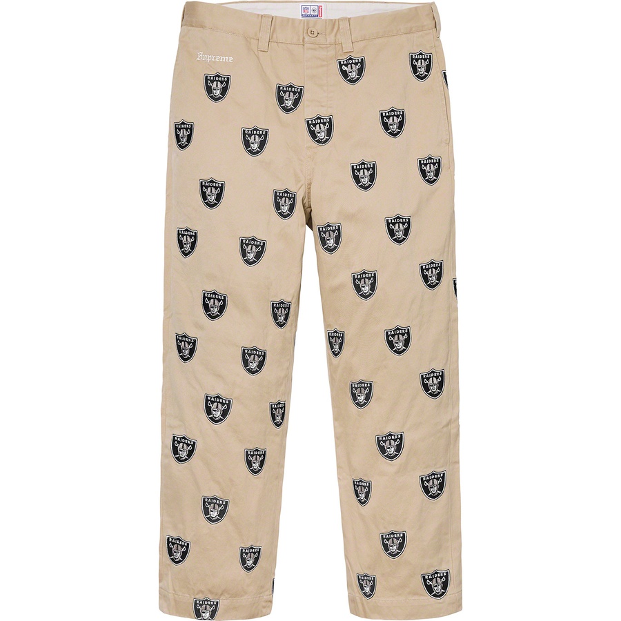 Details on Supreme NFL Raiders '47 Embroidered Chino Pant Khaki from spring summer
                                                    2019 (Price is $248)
