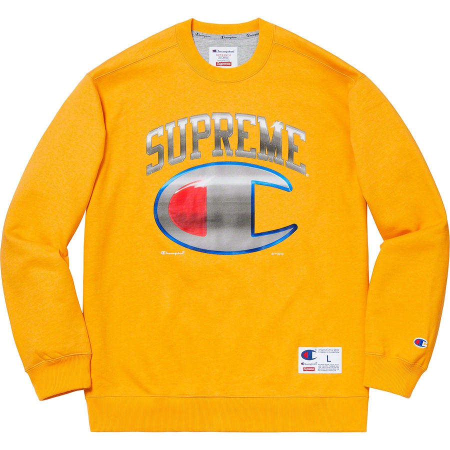 Details on Supreme Champion Chrome Crewneck Gold from spring summer
                                                    2019 (Price is $148)