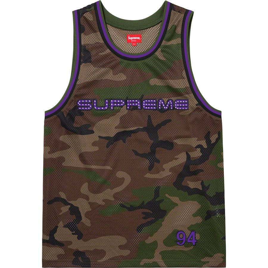 Details on Rhinestone Basketball Jersey Woodland Camo from spring summer
                                                    2019 (Price is $110)