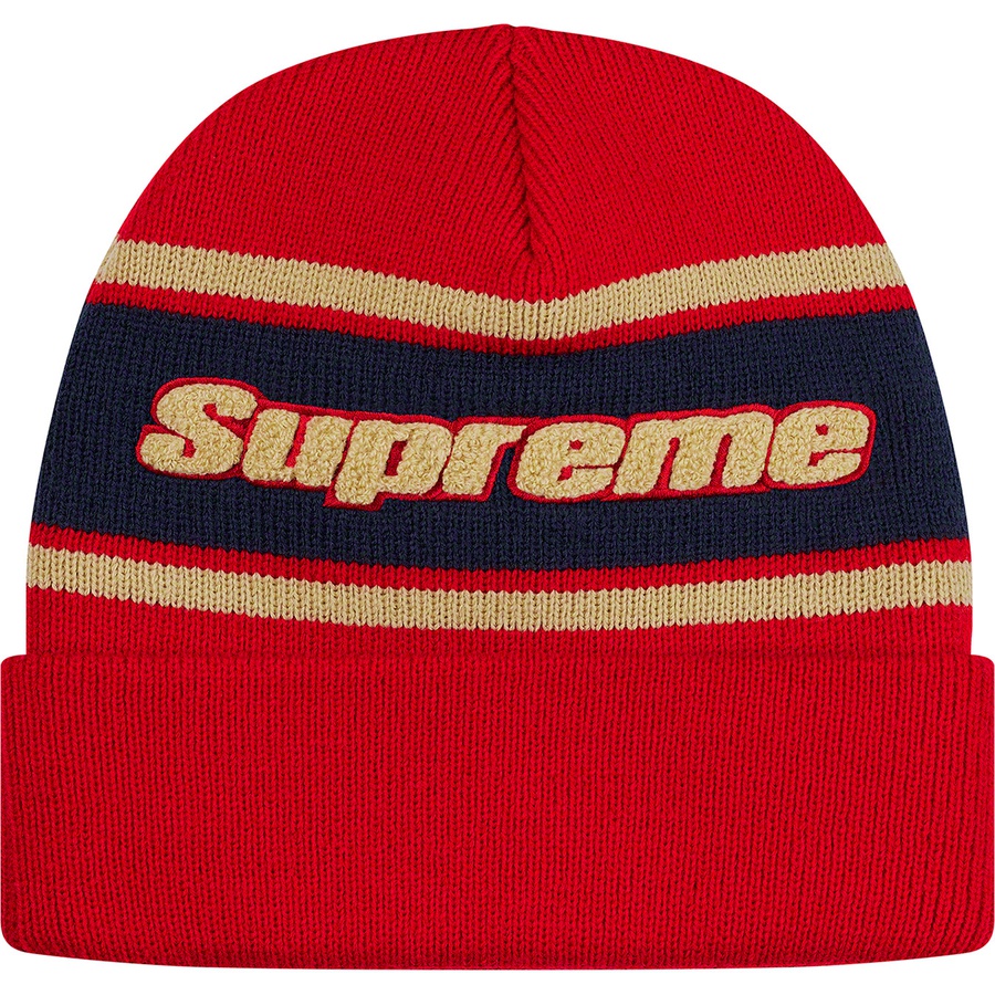 Details on Chenille Stripe Beanie Red from fall winter
                                                    2019 (Price is $36)