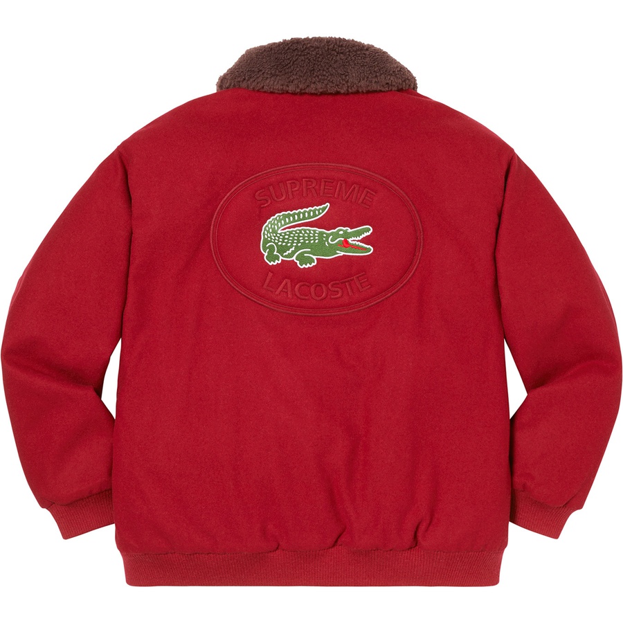 Details on Supreme LACOSTE Wool Bomber Jacket Red from fall winter
                                                    2019 (Price is $368)