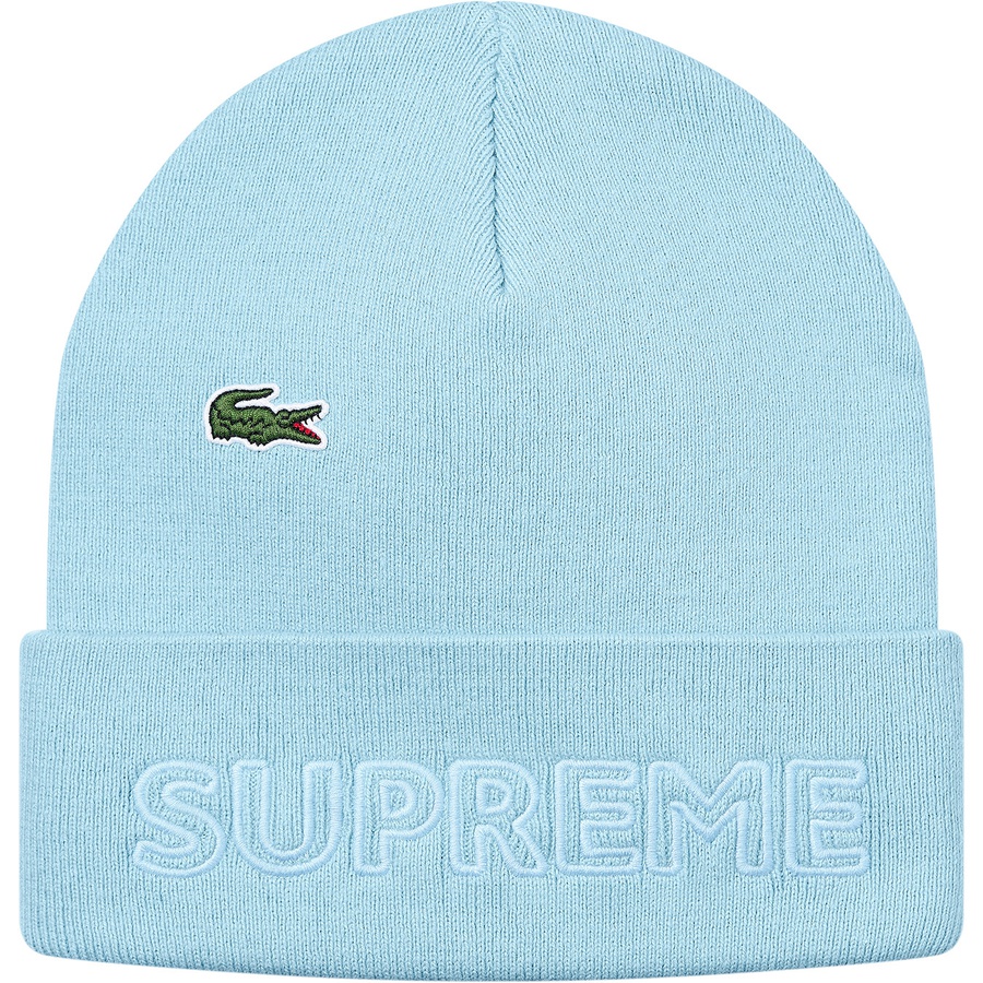 Details on Supreme LACOSTE Beanie Light Blue from fall winter
                                                    2019 (Price is $58)
