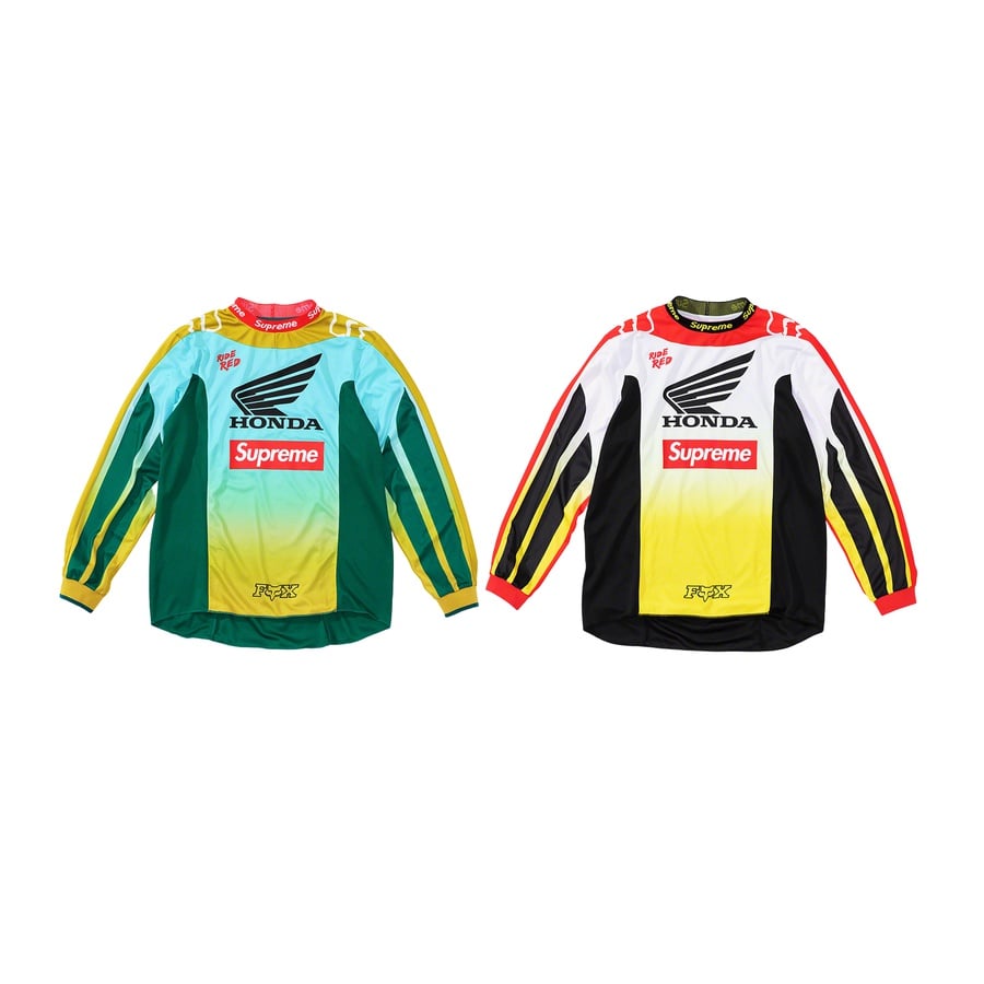 Details on Supreme Honda Fox Racing Moto Jersey Top from fall winter
                                            2019 (Price is $158)