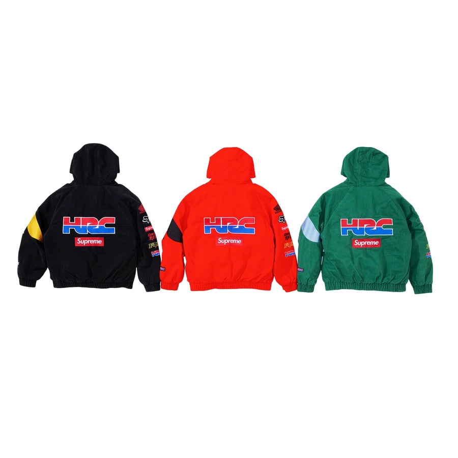 Details on Supreme Honda Fox Racing Puffy Zip Up Jacket from fall winter
                                            2019 (Price is $258)