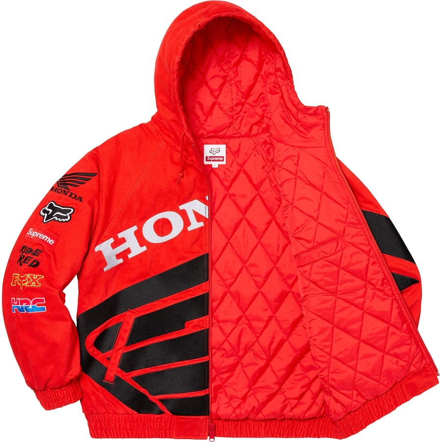 Details on Supreme Honda Fox Racing Puffy Zip Up Jacket Red from fall winter
                                                    2019 (Price is $258)