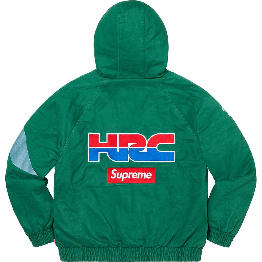 Details on Supreme Honda Fox Racing Puffy Zip Up Jacket Dark Green from fall winter
                                                    2019 (Price is $258)