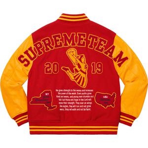 supreme varsity jacket sizing