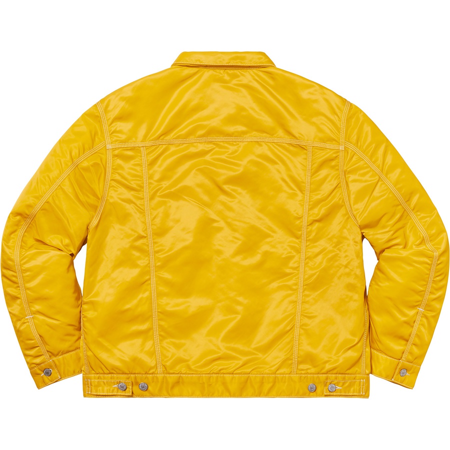 Details on Supreme Levi's Nylon Trucker Jacket Yellow from fall winter
                                                    2019 (Price is $264)