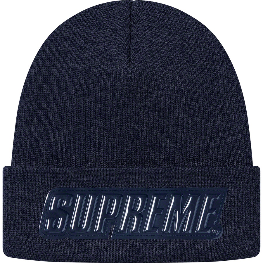 Details on Raised Patent Logo Beanie Navy from fall winter
                                                    2019 (Price is $36)