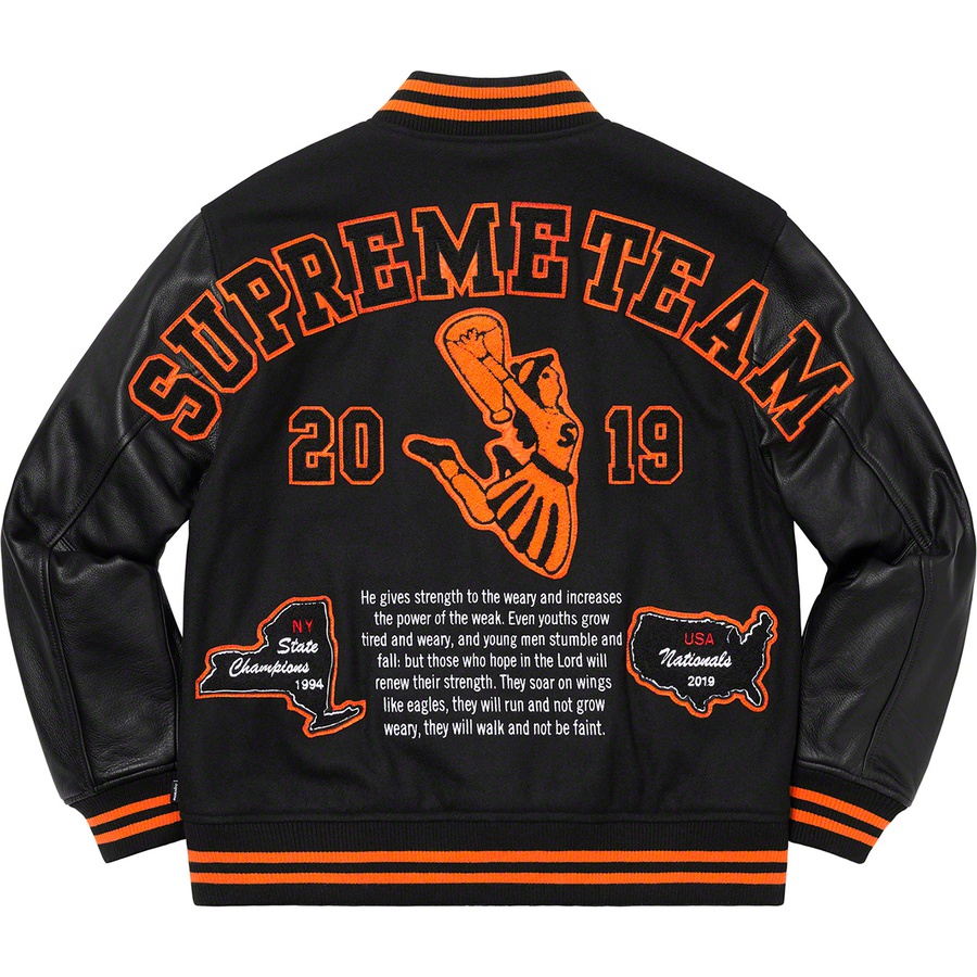 Details on Team Varsity Jacket Black from fall winter
                                                    2019 (Price is $448)