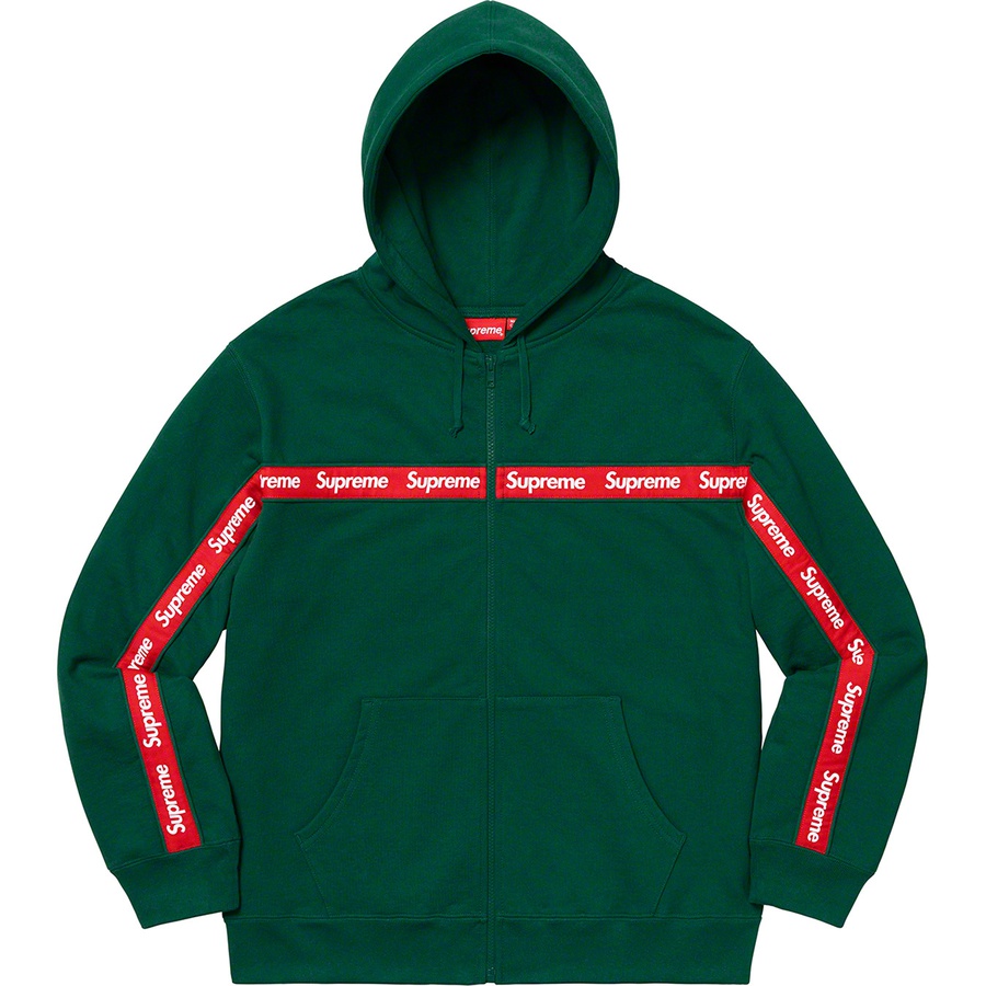 Details on Text Stripe Zip Up Hooded Sweatshirt Dark Green from fall winter
                                                    2019 (Price is $168)
