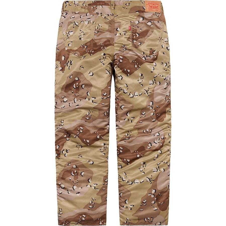 Details on Supreme Levi's Nylon Pant Chocolate Chip Camo from fall winter
                                                    2019 (Price is $168)