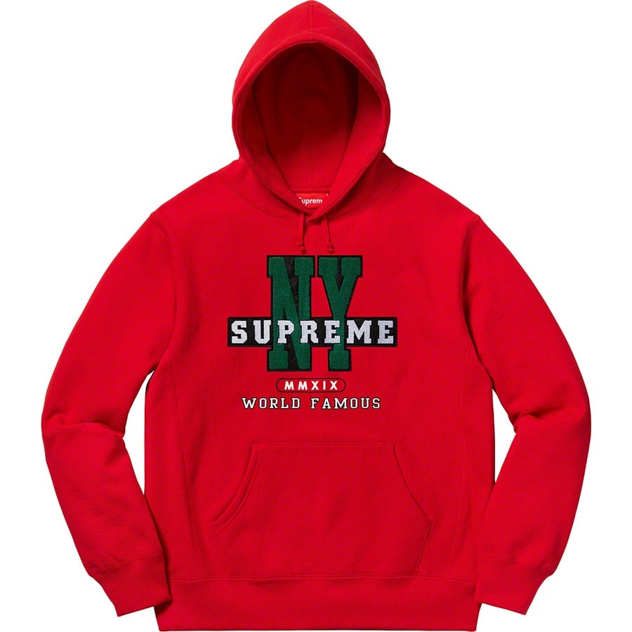 Details on NY Hooded Sweatshirt Red from fall winter
                                                    2019 (Price is $168)