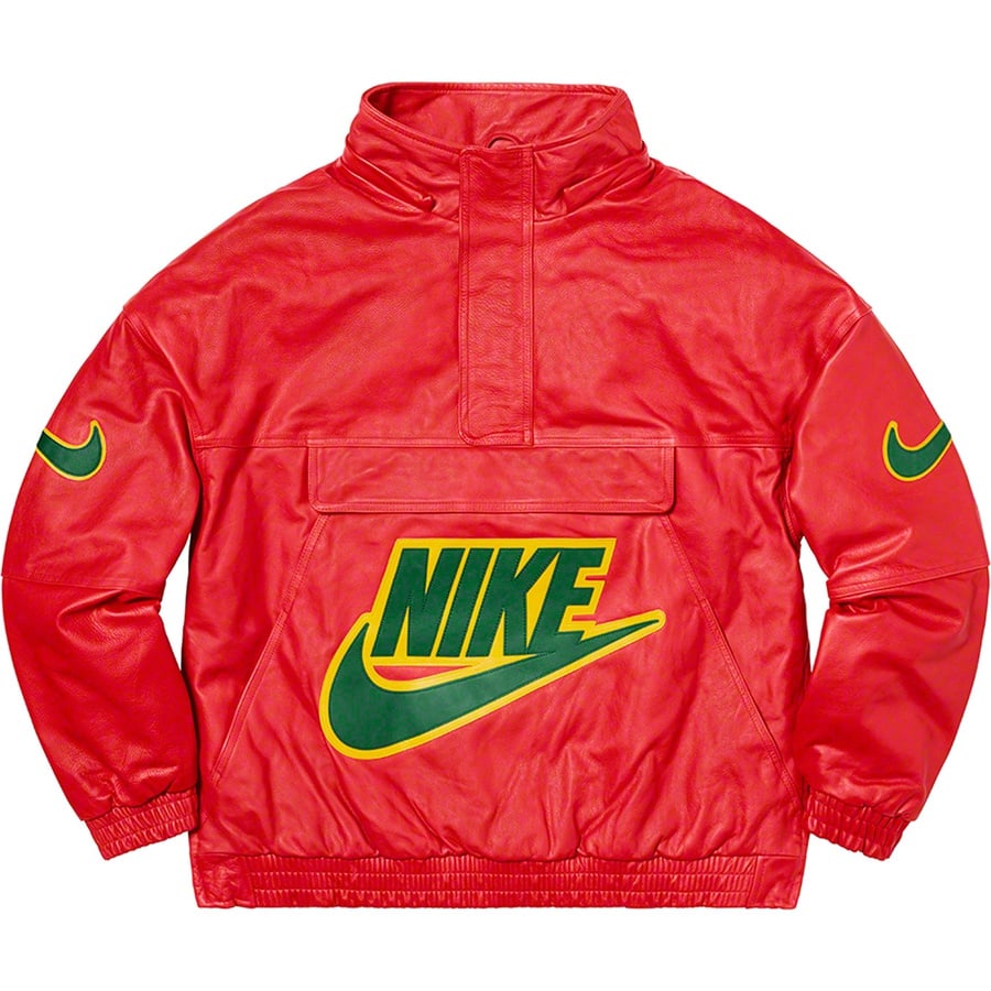 Details on Supreme Nike Leather Anorak Red from fall winter
                                                    2019 (Price is $880)