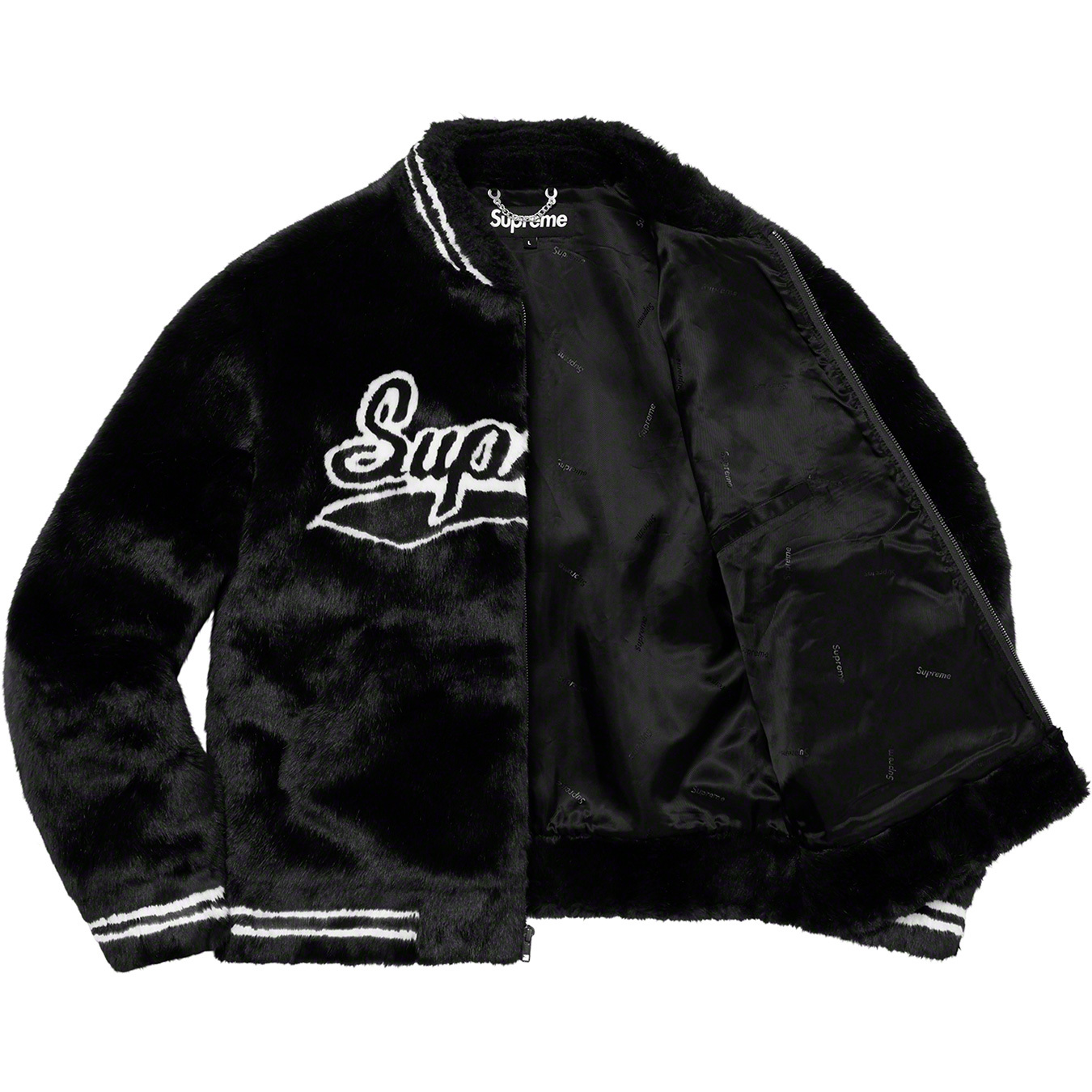 Supreme Faux Fur Varsity Jacket Black Spring/Summer 2020
