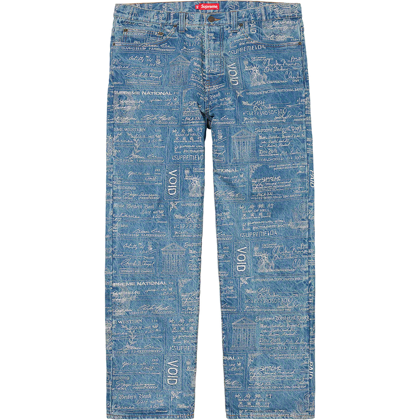 supreme checks embroidered jean blue