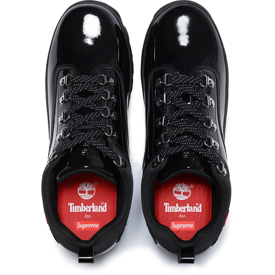 Details on Supreme Timberland Patent Leather Euro Hiker Low Black from spring summer
                                                    2020 (Price is $168)