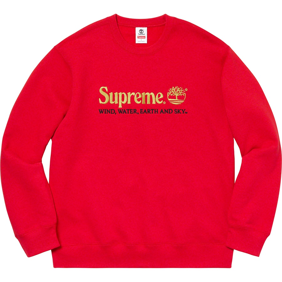 Details on Supreme Timberland Crewneck Red from spring summer
                                                    2020 (Price is $148)